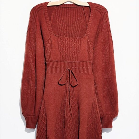 NWT Free People Emmaline Square Neck Puff Sleeve Mini Sweater Dress - Medium - Picture 3 of 11